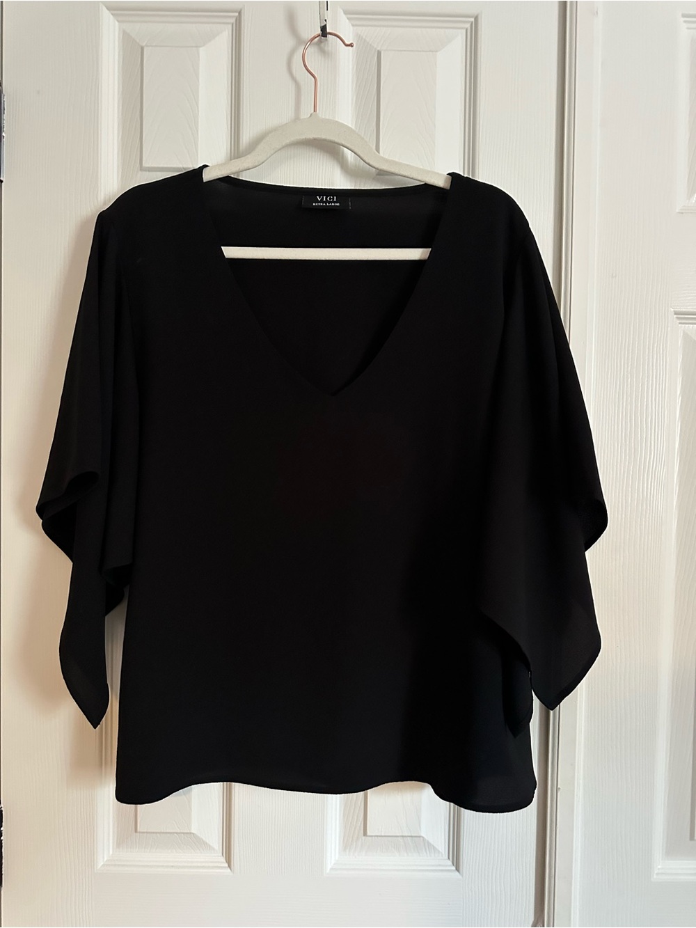 VICI Black V-Neck Flutter Sleeve Blouse